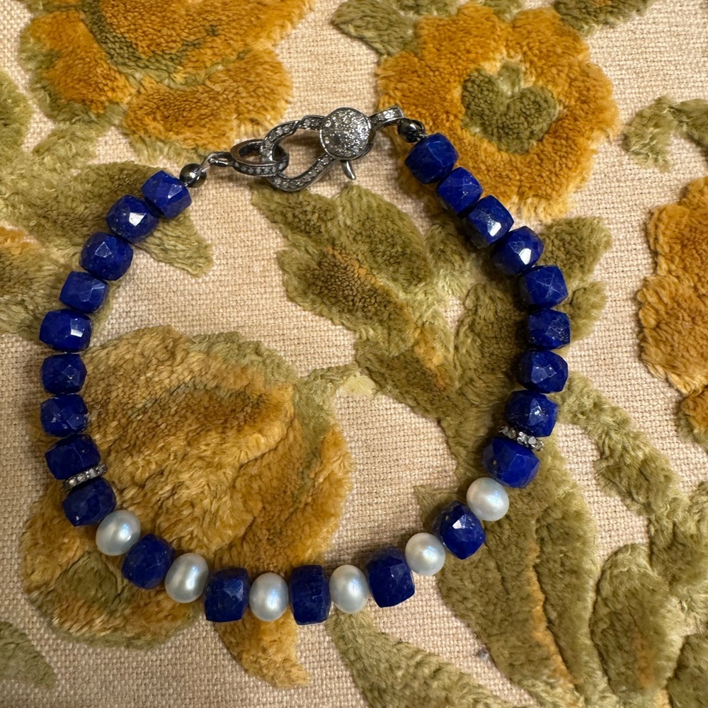Lapis Pearl and genuine diamond bracelet
